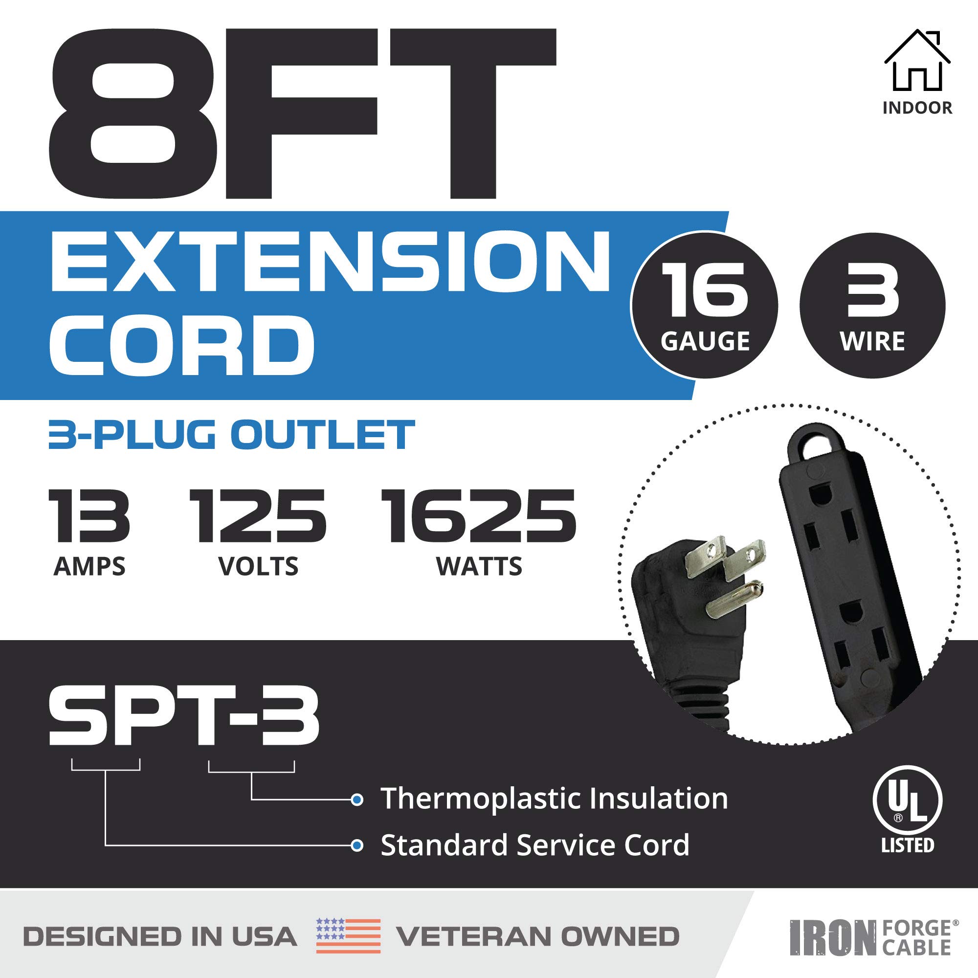 Cable de extensión con bloque de 3 salidas calibre 16 negro - 3, 6, 8, 10, 15 o 25 pies - Imagen 34 de 64