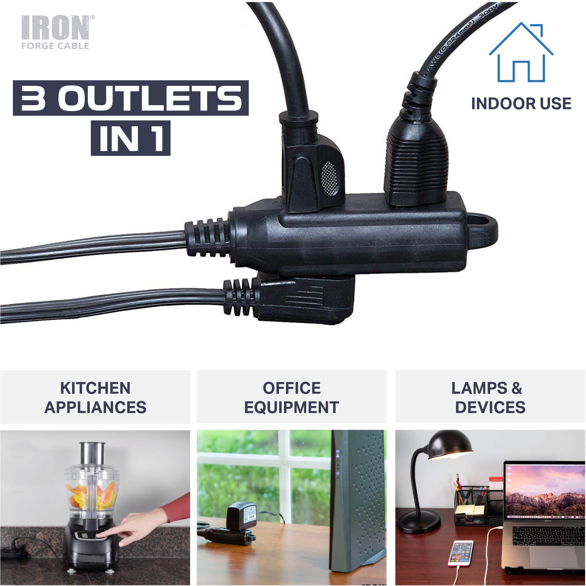 Cable de extensión con bloque de 3 salidas calibre 16 negro - 3, 6, 8, 10, 15 o 25 pies - Imagen 37 de 64