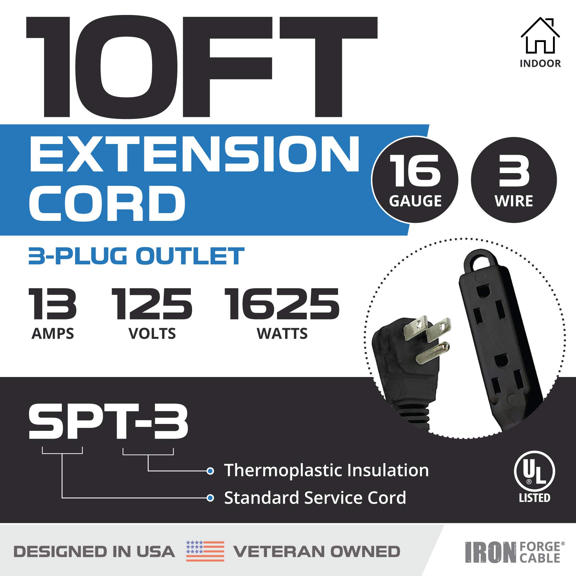 Cable de extensión con bloque de 3 salidas calibre 16 negro - 3, 6, 8, 10, 15 o 25 pies - Imagen 40 de 64