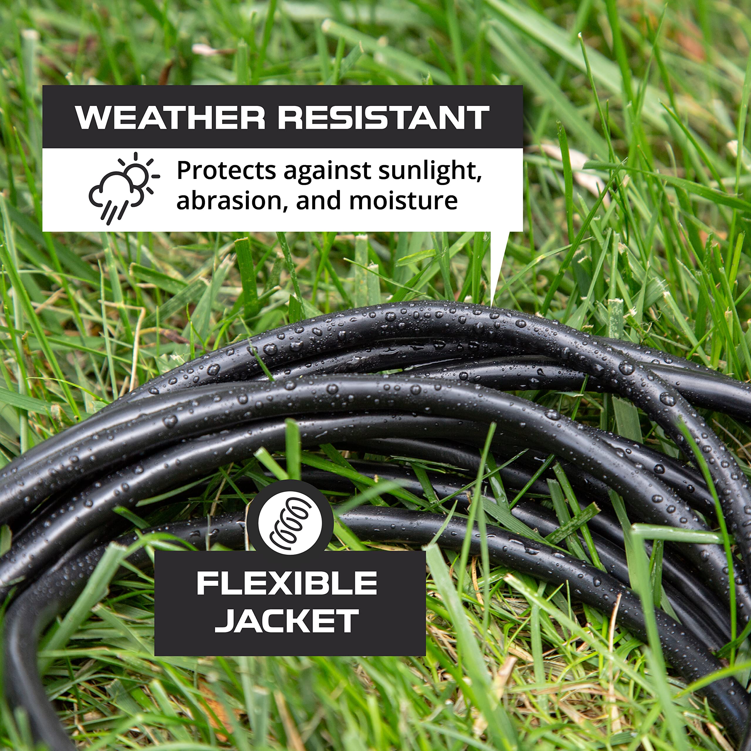 Cable de extensión con 3 tomas de corriente eléctricas - 16/3 SJTW Cable negro duradero - Imagen 5 de 10