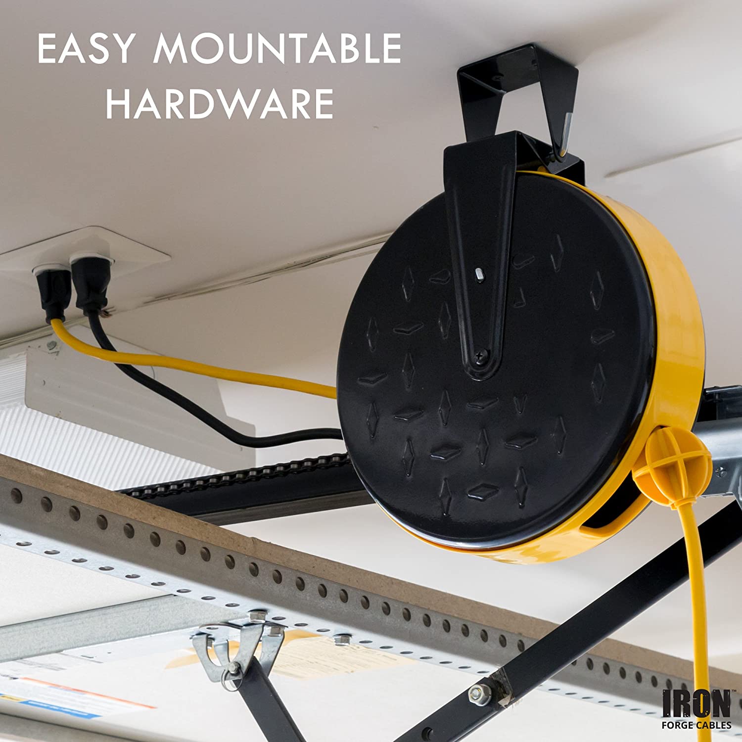 Retractable Extension Cord Reel with 3 Electrical Power Outlets