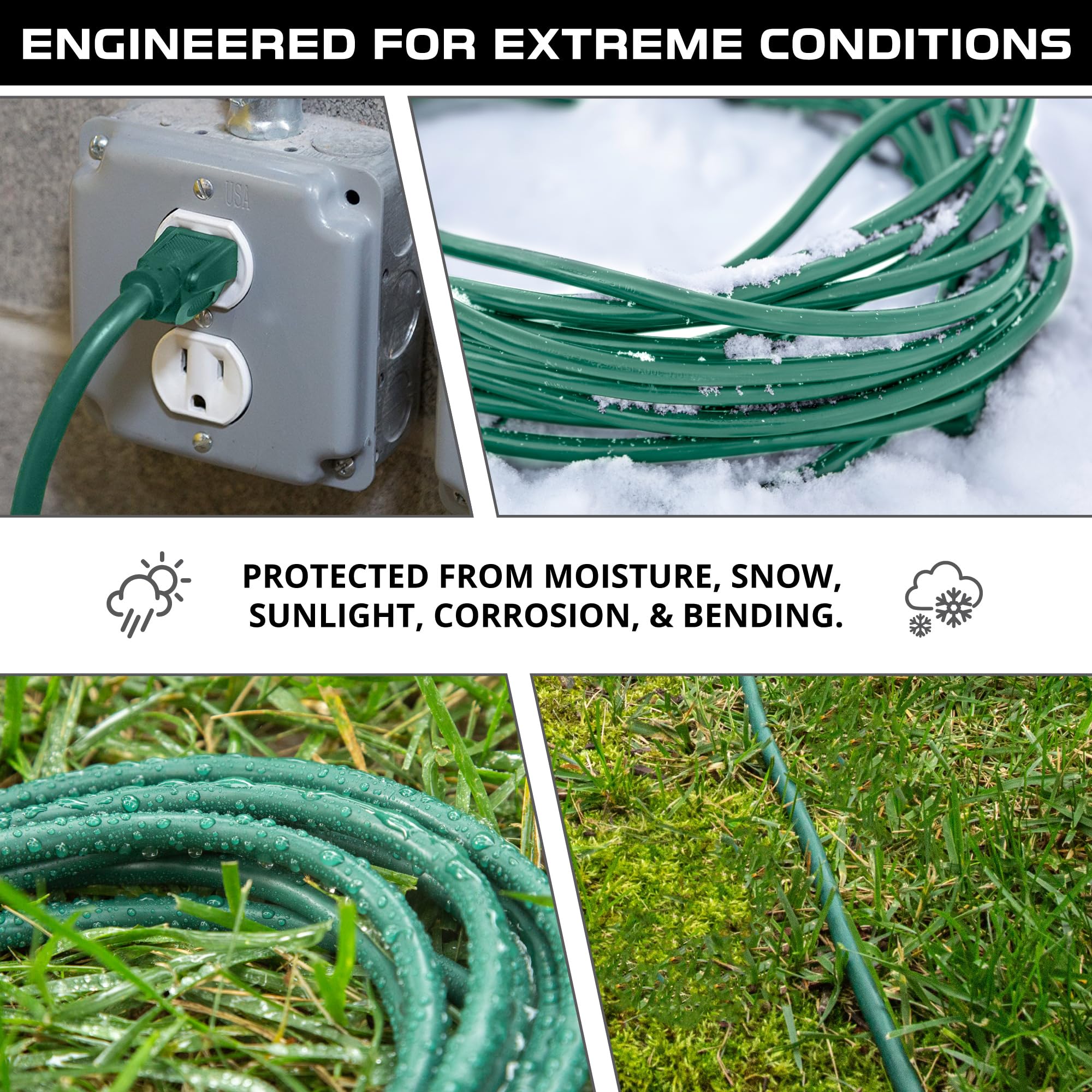 Paquete de 2 cables de extensión para exteriores - verde duradero 16/3 3 clavijas diferentes tamaños - Imagen 7 de 18