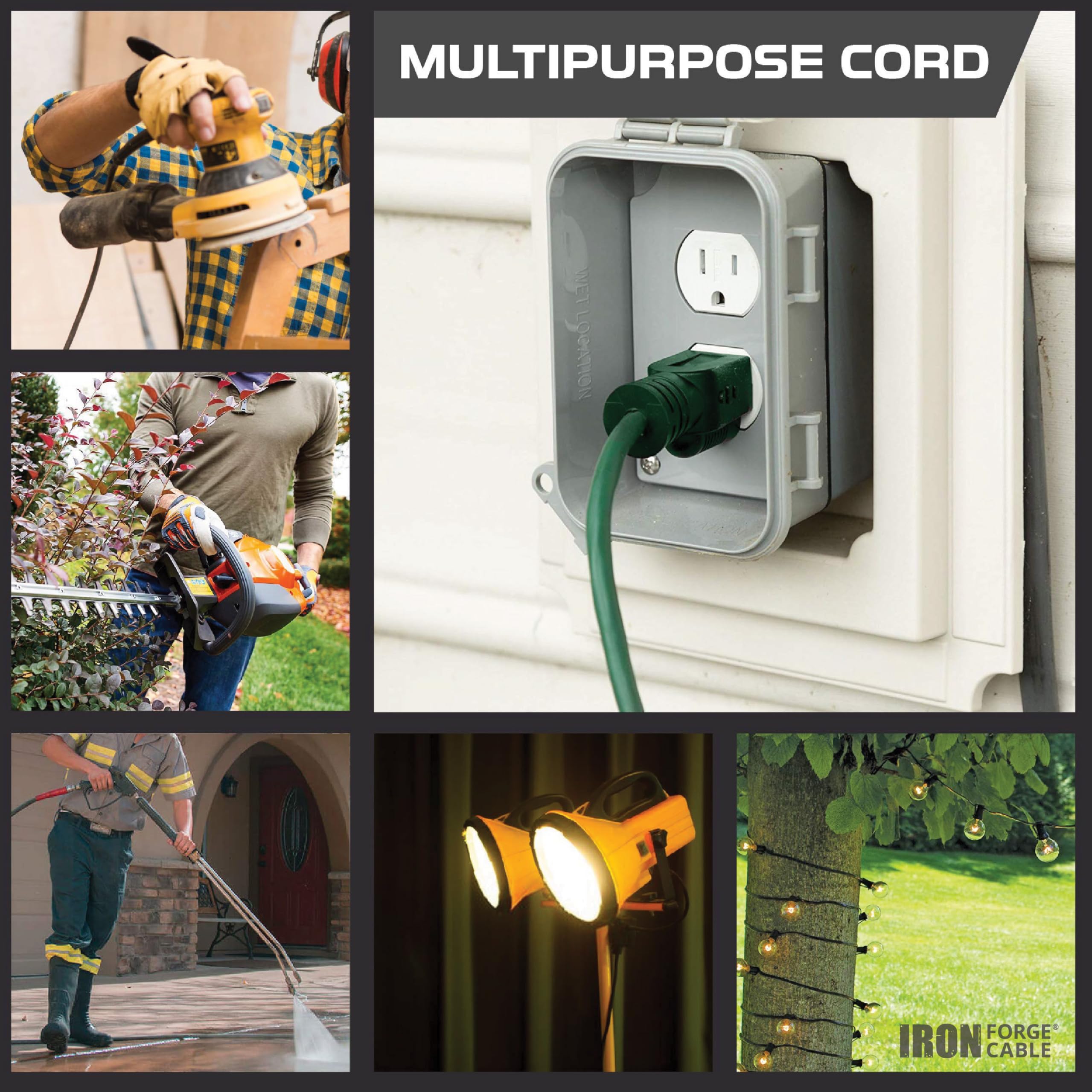 Paquete de 2 cables de extensión para exteriores - verde duradero 16/3 3 clavijas diferentes tamaños - Imagen 6 de 18