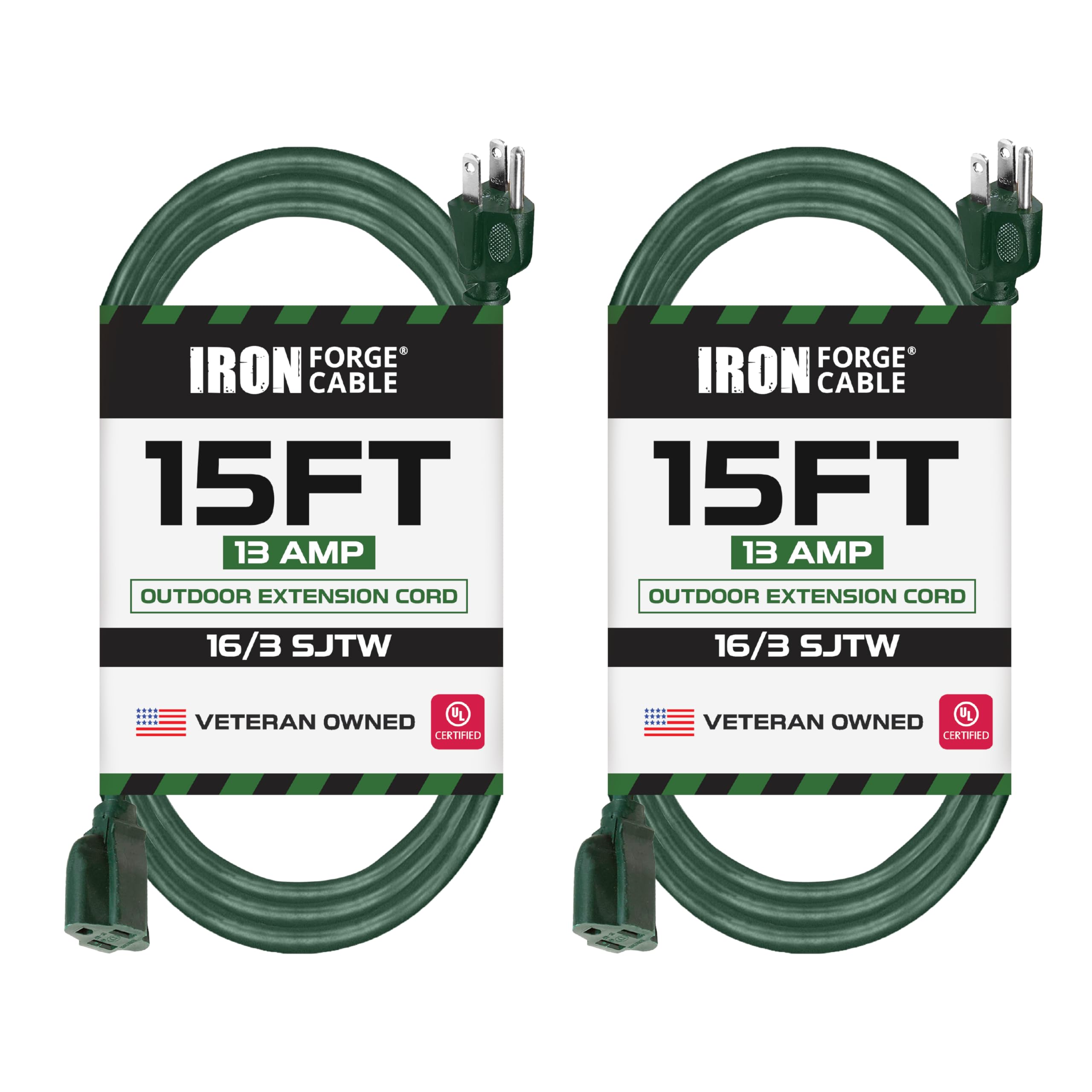Paquete de 2 cables de extensión para exteriores - verde duradero 16/3 3 clavijas diferentes tamaños - Imagen 3 de 18