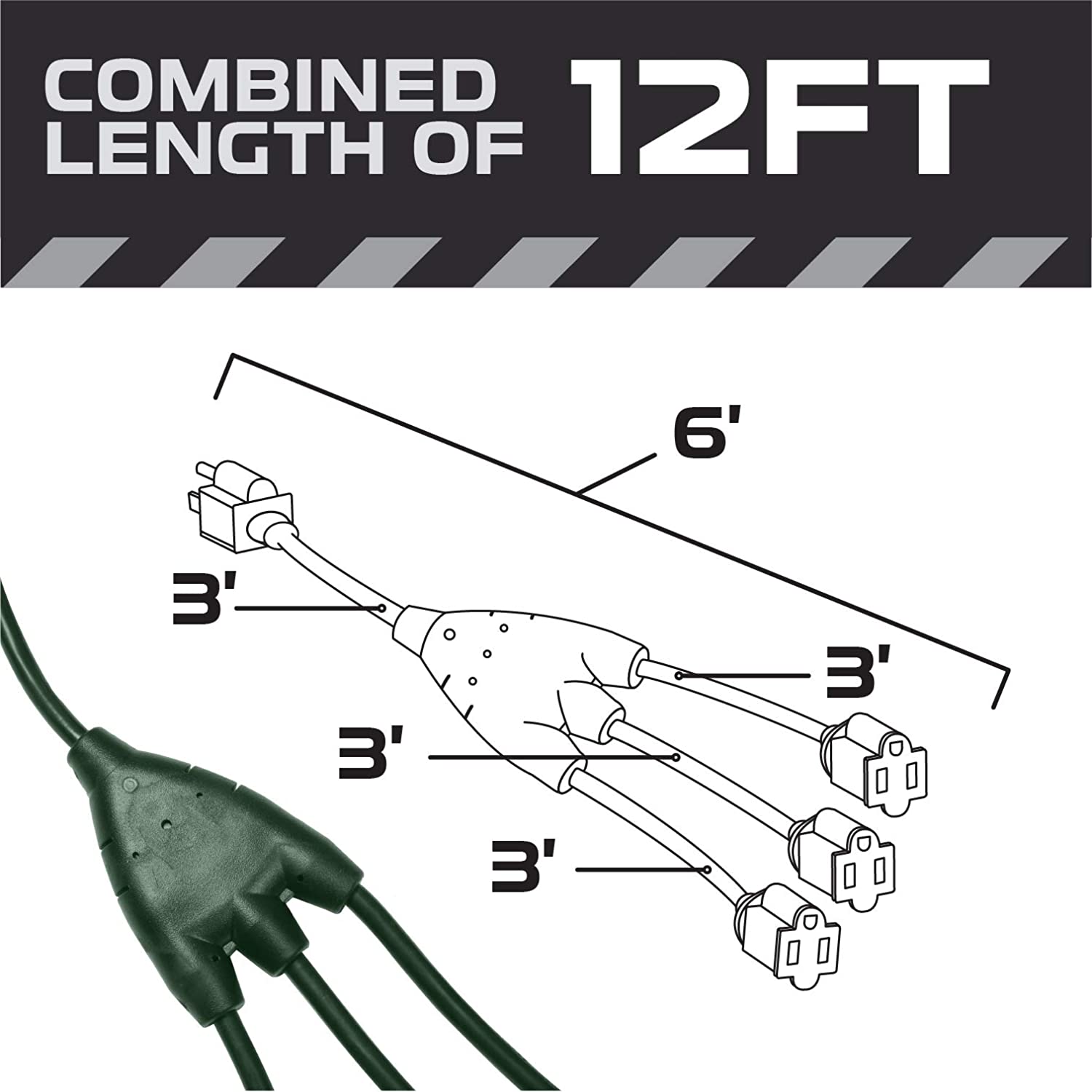 1 bis 3 Verlängerungskabel Splitter - Power Squid Outdoor Steckdose Stecker Splitter Kabel - Bild 19 von 35