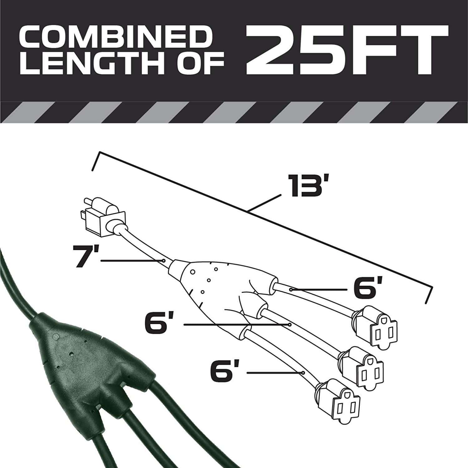 1 bis 3 Verlängerungskabel Splitter - Power Squid Outdoor Steckdose Stecker Splitter Kabel - Bild 24 von 35