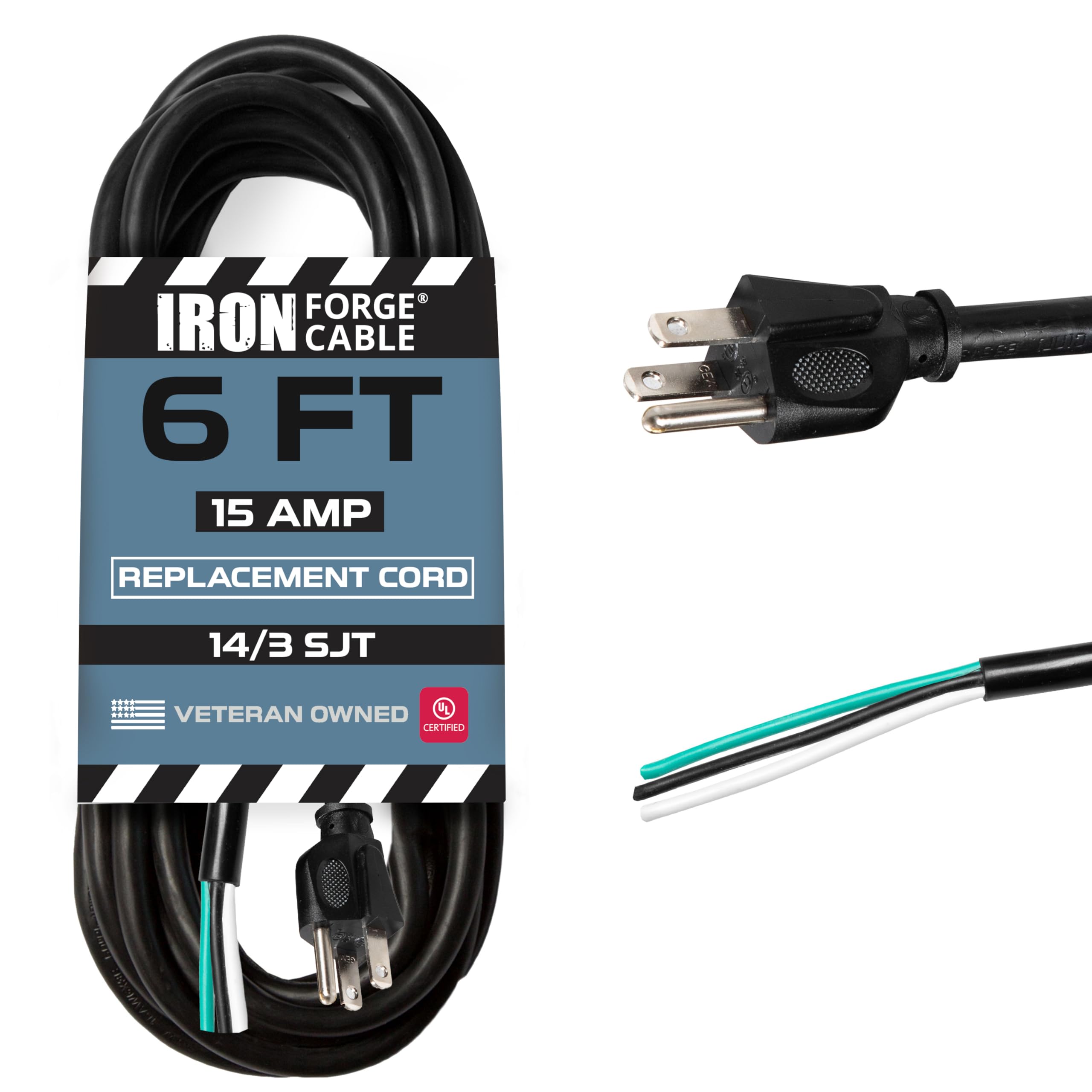 AWG Replacement Power Cord with Open End - Black Extension C