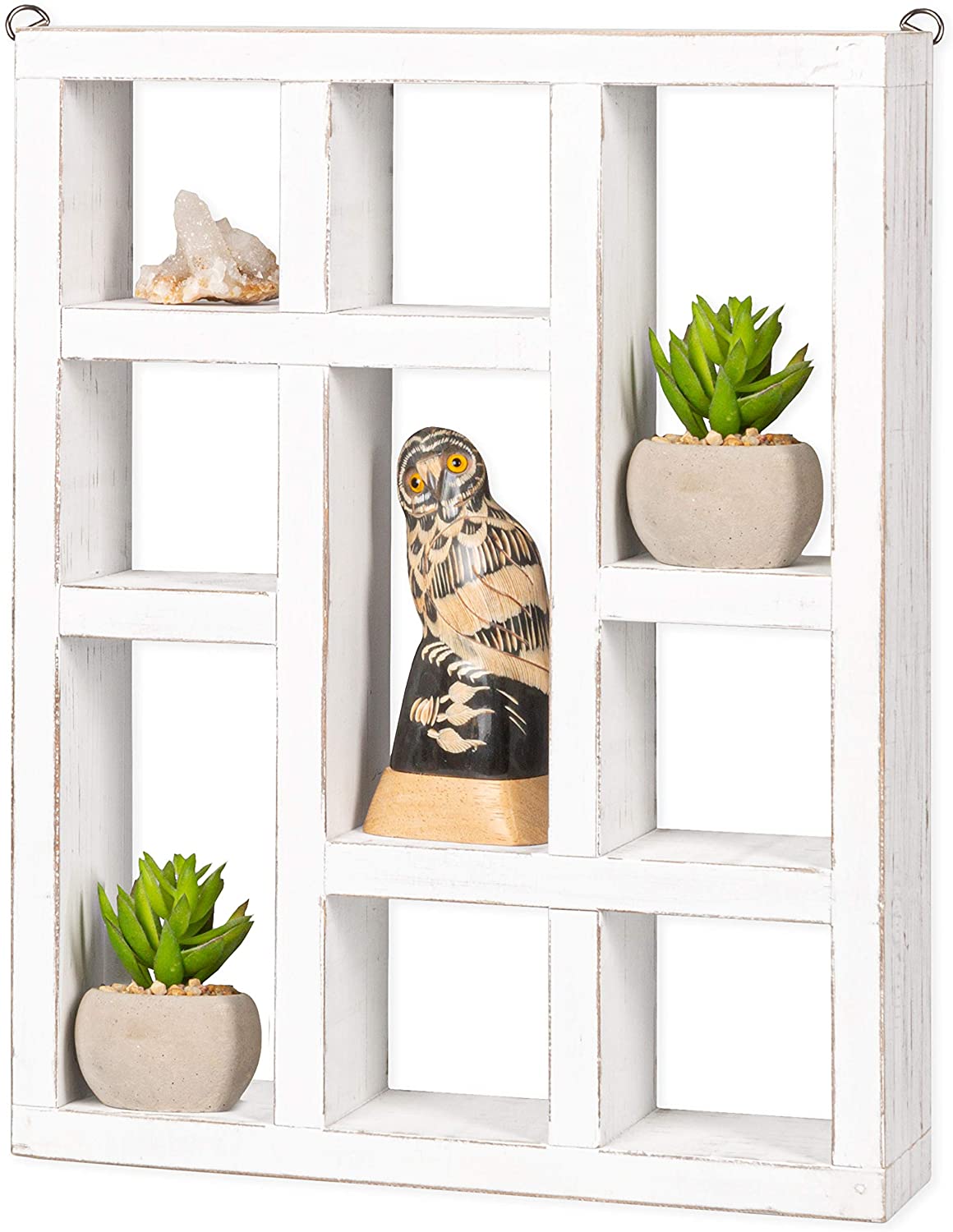 Ilyapa Knick Knack Shelf, Weathered White Wood Freestanding Organizer