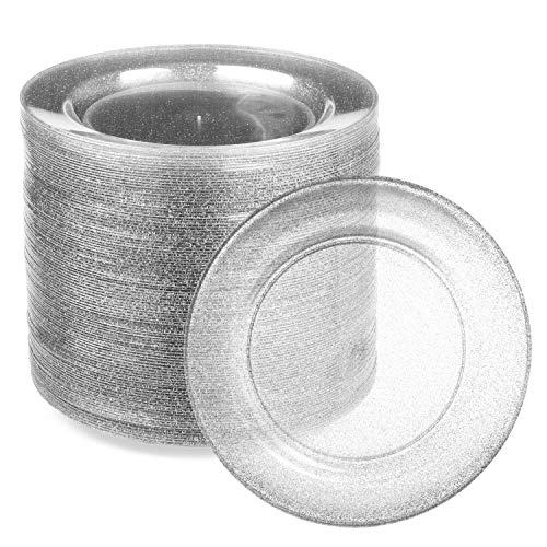 100 Silver Glitter Plastic Plates for Dinner Party or Wedding 6 Inch