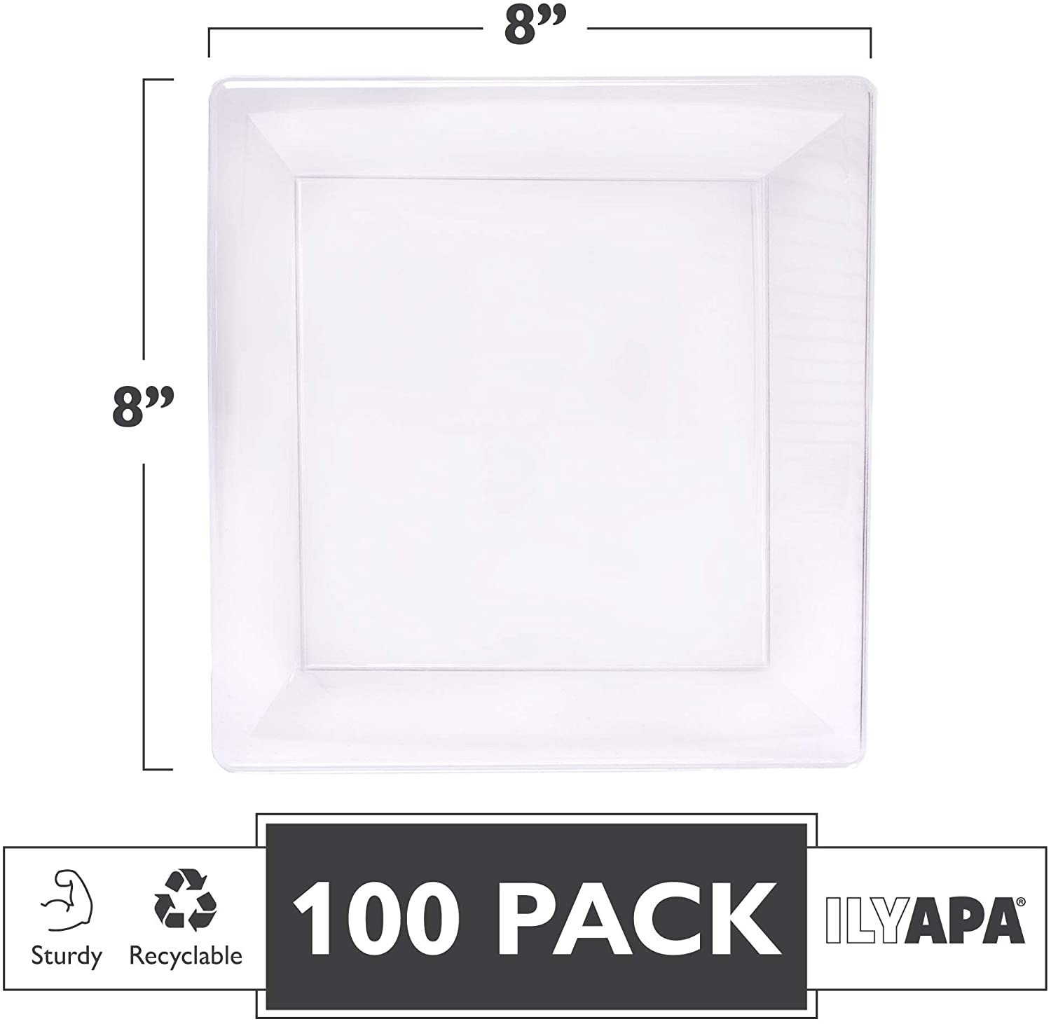 100 Square Plastic Plates 8 Inch Clear Disposable Plates for Dessert