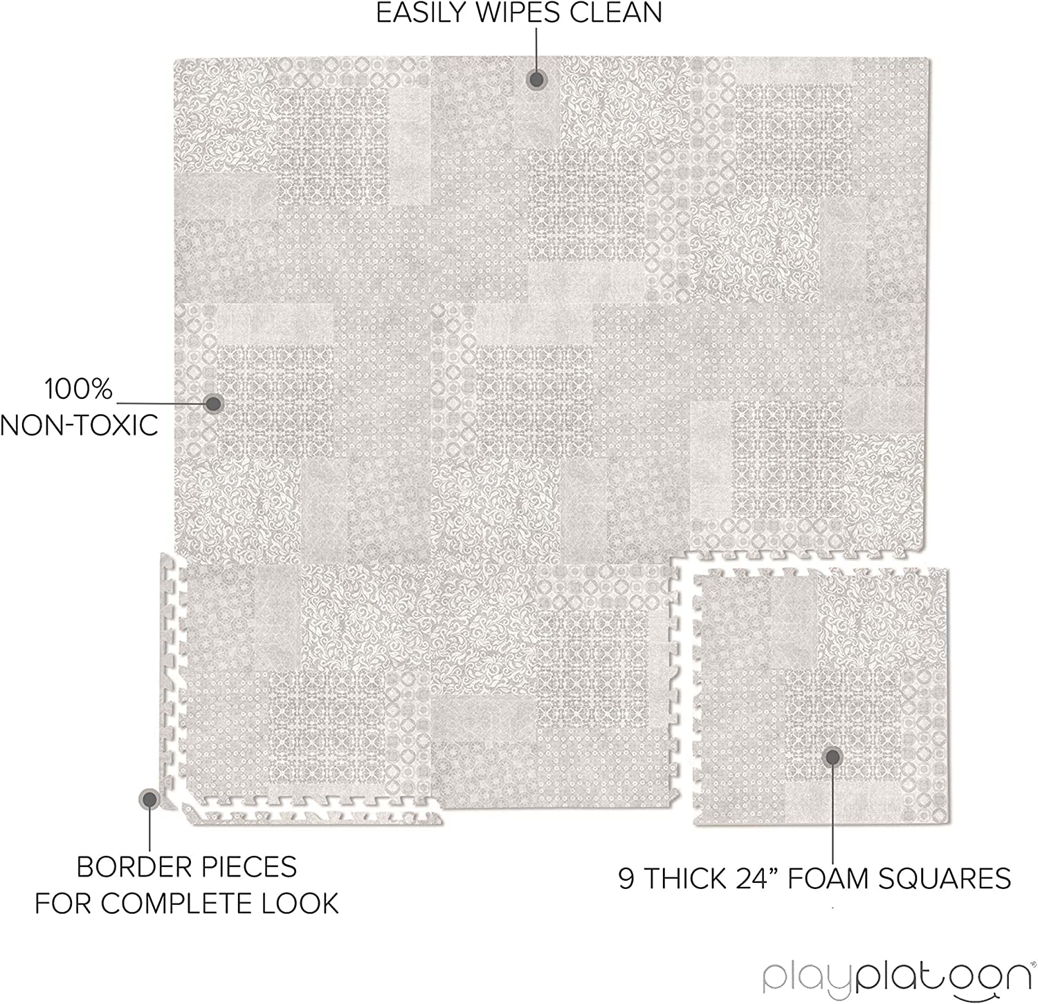 Non-Toxic Extra-Thick 9 Piece Childrens Play Mat - 72 x 72 inch Comfortable Cush - Picture 14 of 17