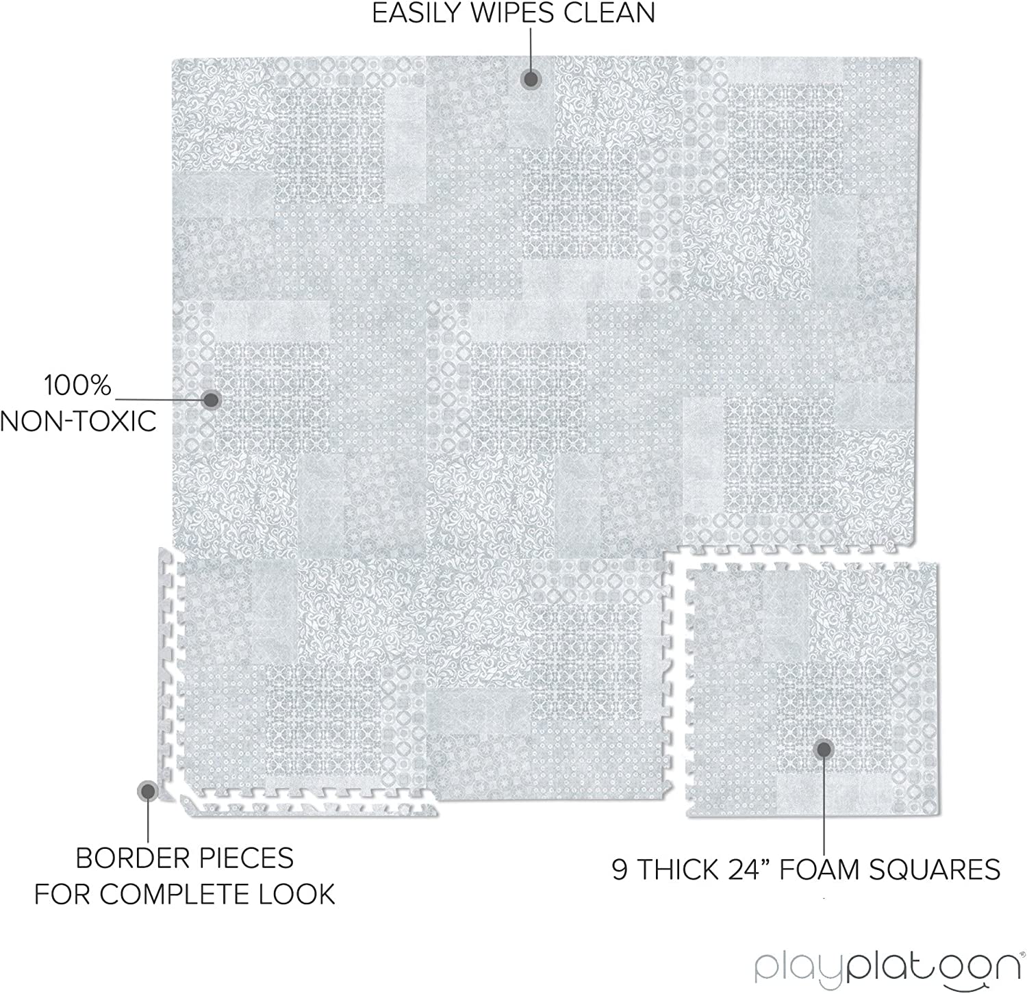 Non-Toxic Extra-Thick 9 Piece Childrens Play Mat - 72 x 72 inch Comfortable Cush - Picture 5 of 17