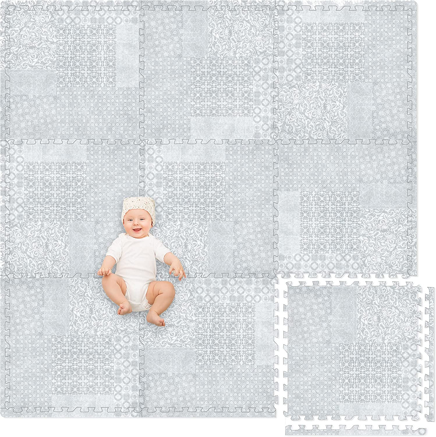 Non-Toxic Extra-Thick 9 Piece Childrens Play Mat - 72 x 72 inch Comfortable Cush - Picture 4 of 17