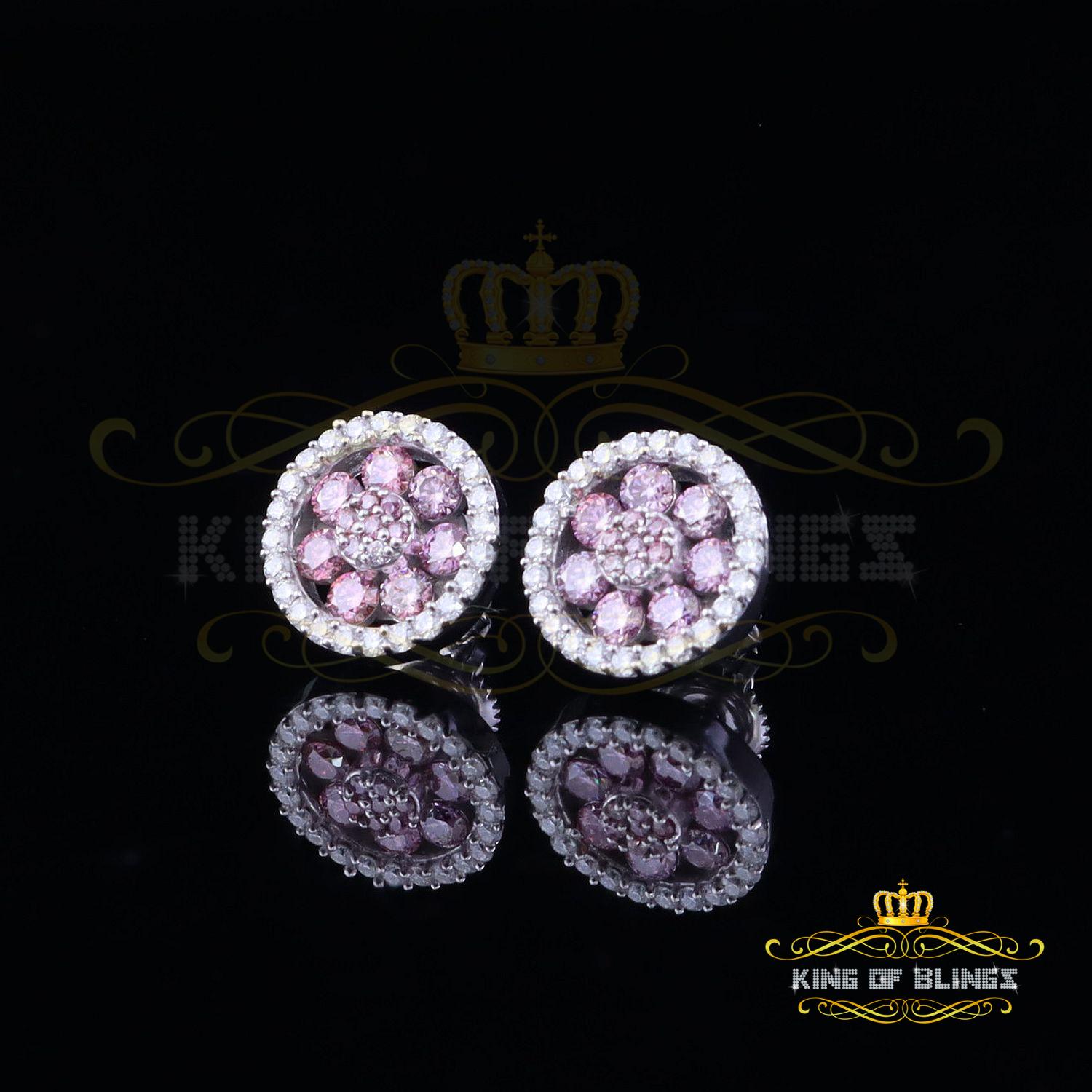 925 Silber weiße 1,50ct VVS 'D' rosa Moissanit runde Herren/Damen Ohrstecker - Bild 1 von 12