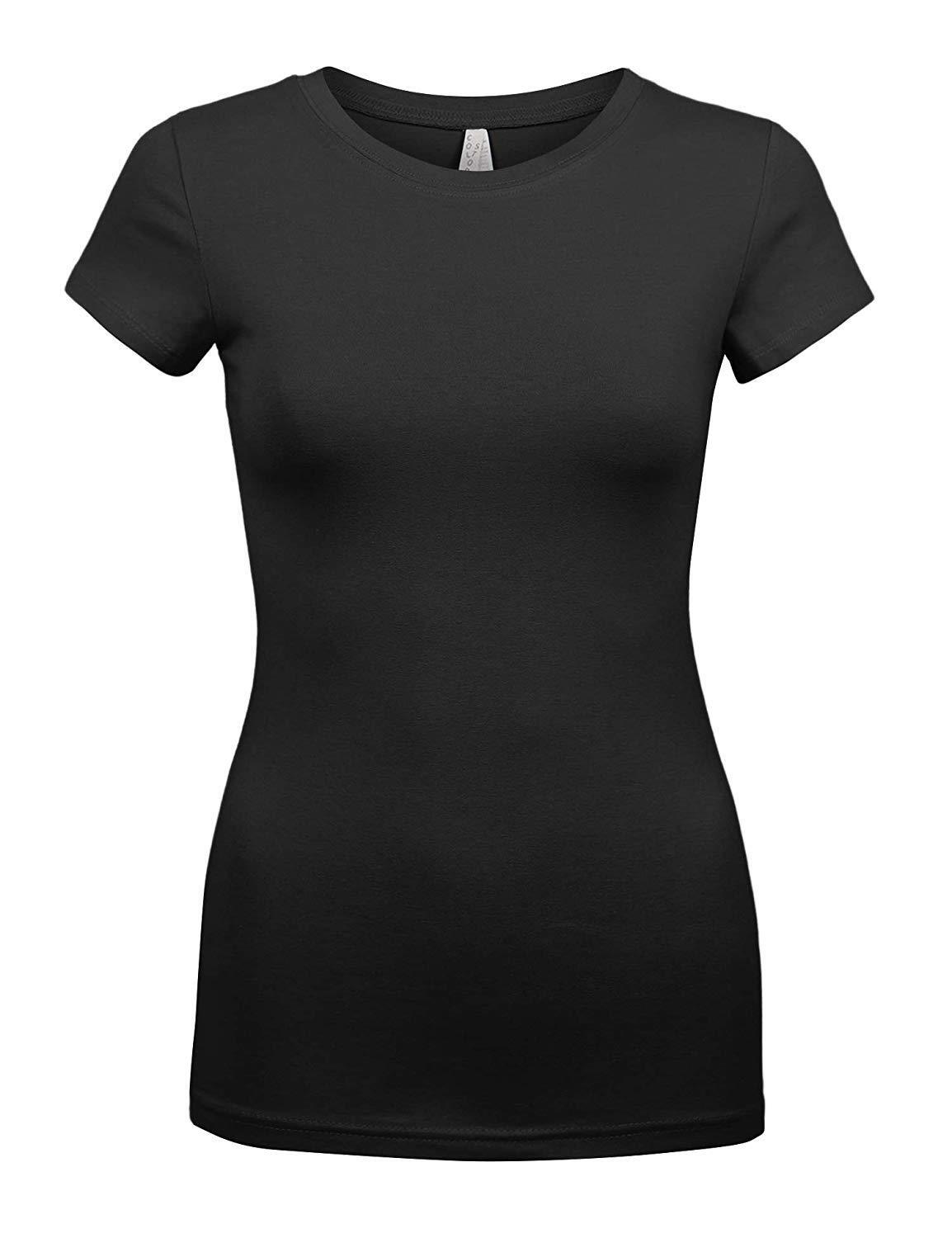 Color Story Women's Basic Fitted Crew Neck Capsleeve T-shirt
