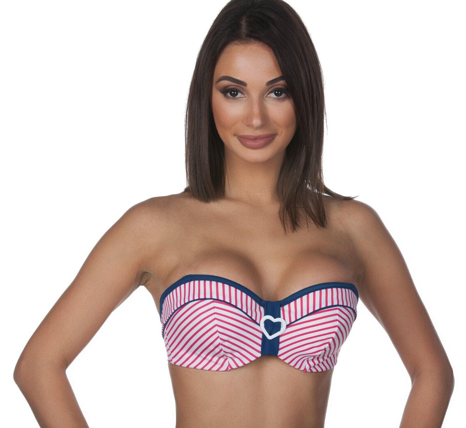 Panache Cleo Women's Lucille Underwire Bandeau Strapless Molded Swim Stripe Top