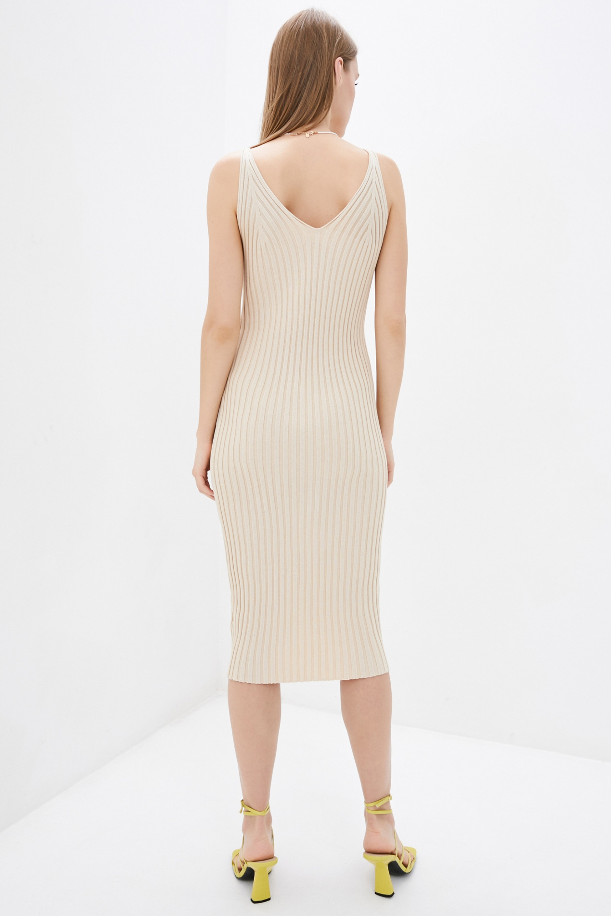 Dasti Strickkleid gerippt Bodycon Midi Pullover V-Ausschnitt schmale Weste Stretch Neckholder - Bild 16 von 26