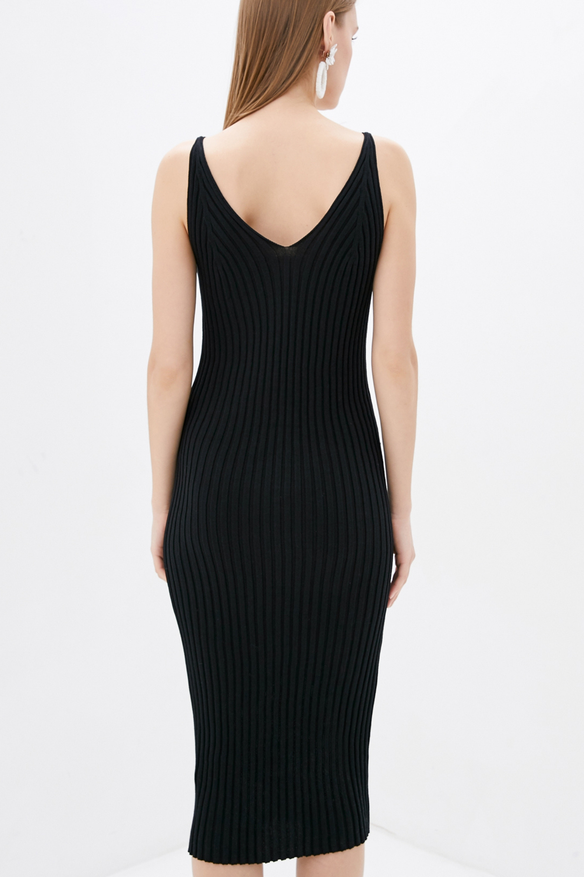 Dasti Strickkleid gerippt Bodycon Midi Pullover V-Ausschnitt schmale Weste Stretch Neckholder - Bild 25 von 26