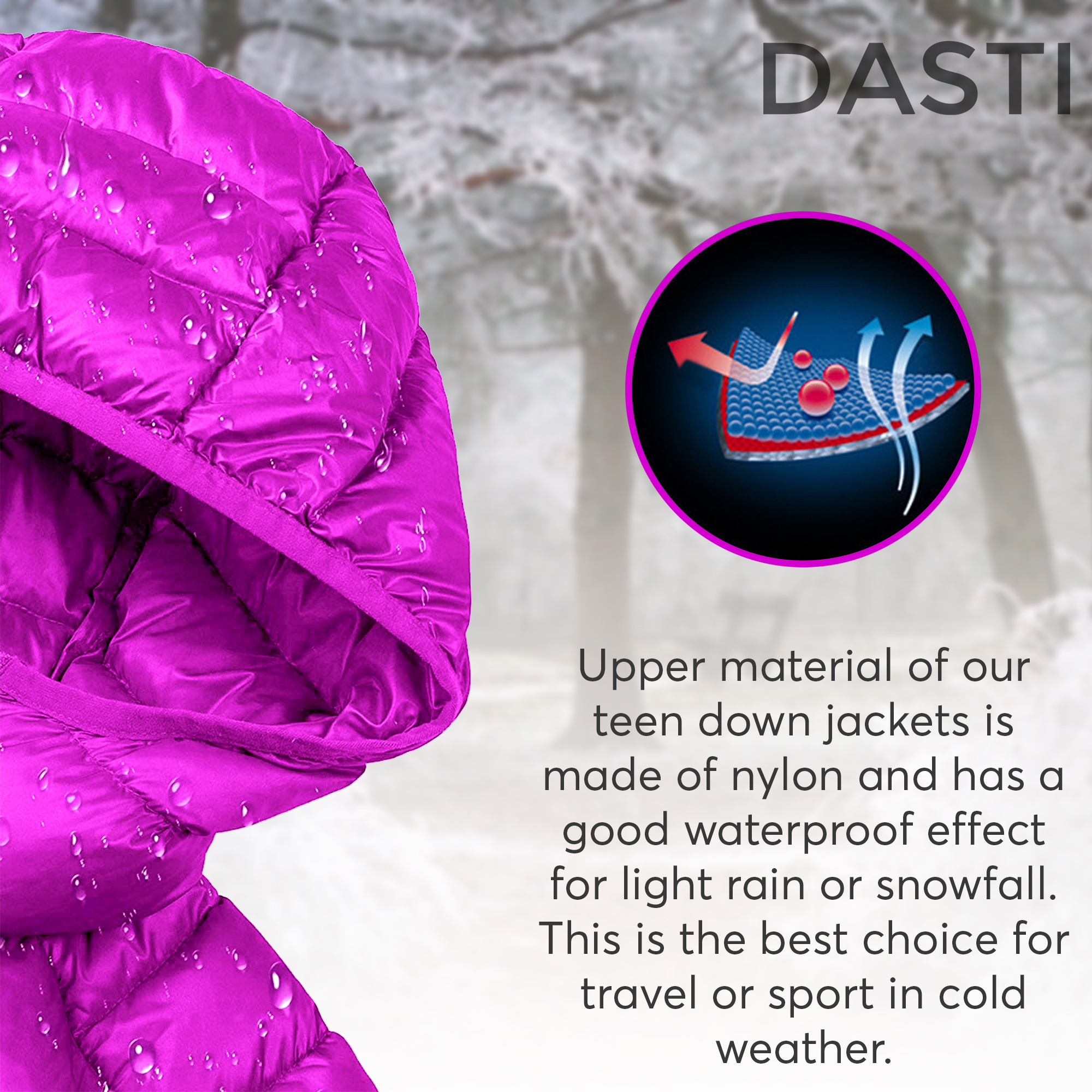 DASTI Kids Coat Winter Hooded Kid Packable Down Jacket Bubble Childrens Jacket