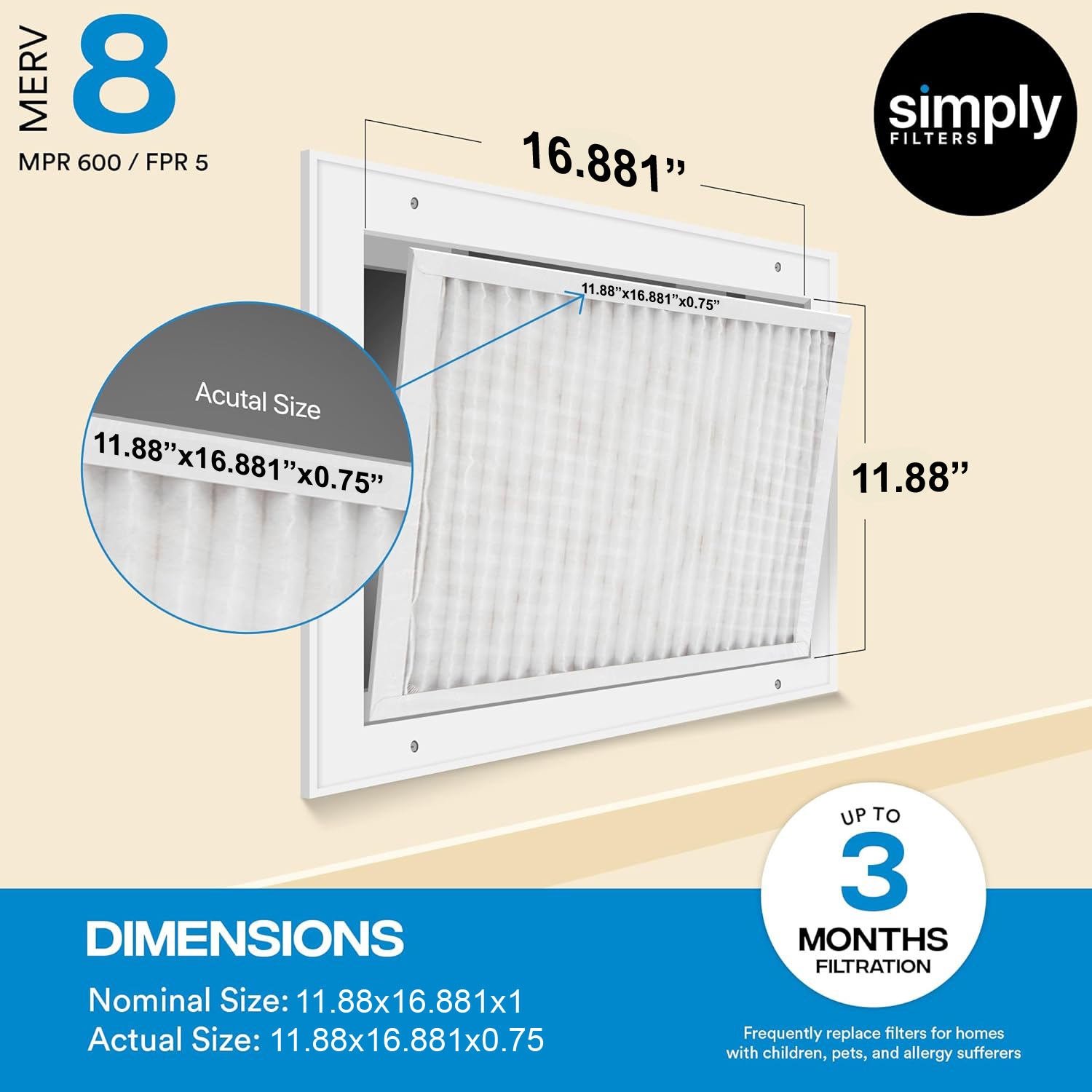 Simply Filters 11.88x16.881x1 MERV 8, MPR 600, AC Furnace HVAC Air Filter - Picture 18 of 56