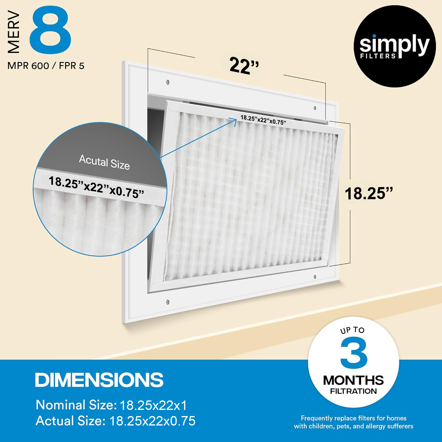 Simply Filters 18.25x22x1 MERV 8, MPR 600, AC Furnace HVAC Air Filter - Picture 34 of 56