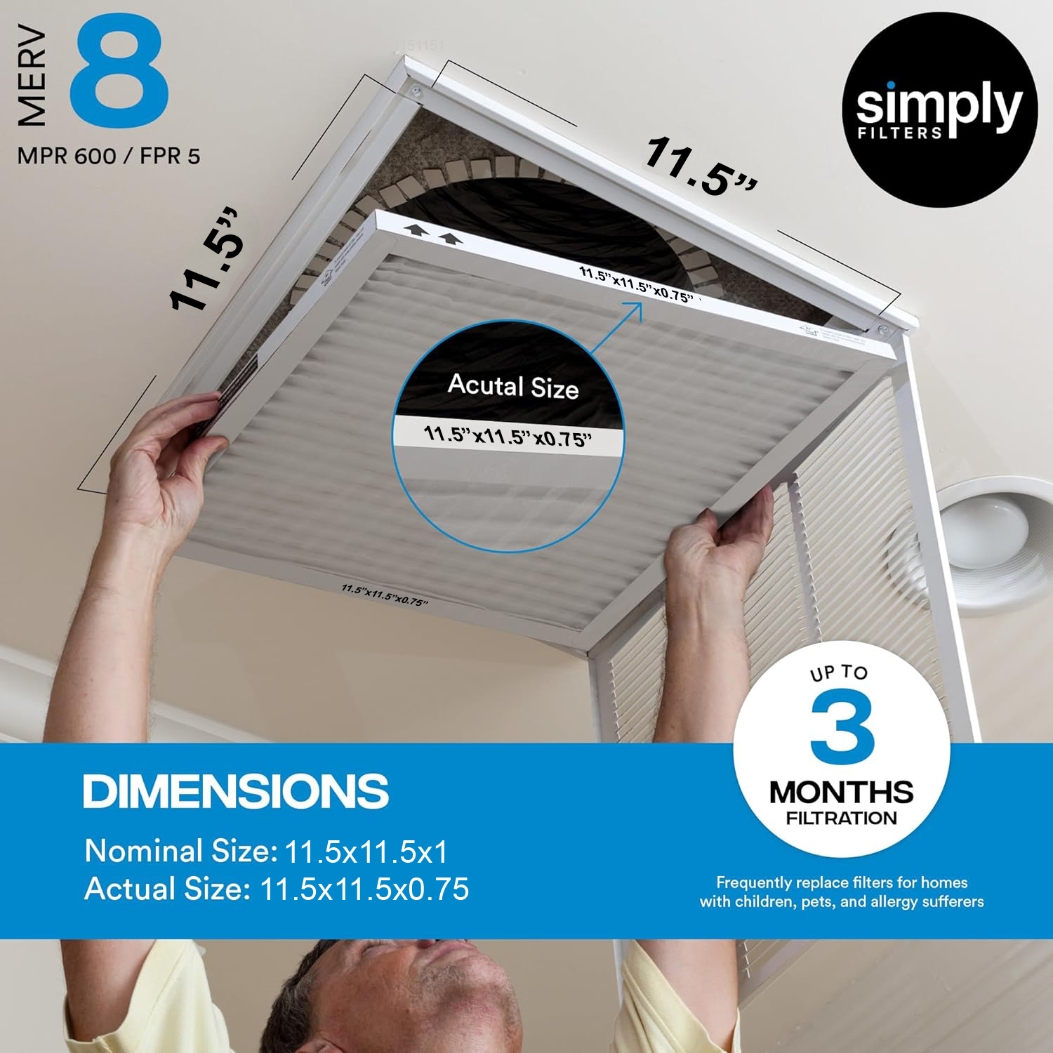 Simply Filters 11.5x11.5x1 MERV 8, MPR 600, AC Furnace HVAC Air Filter - Picture 50 of 56