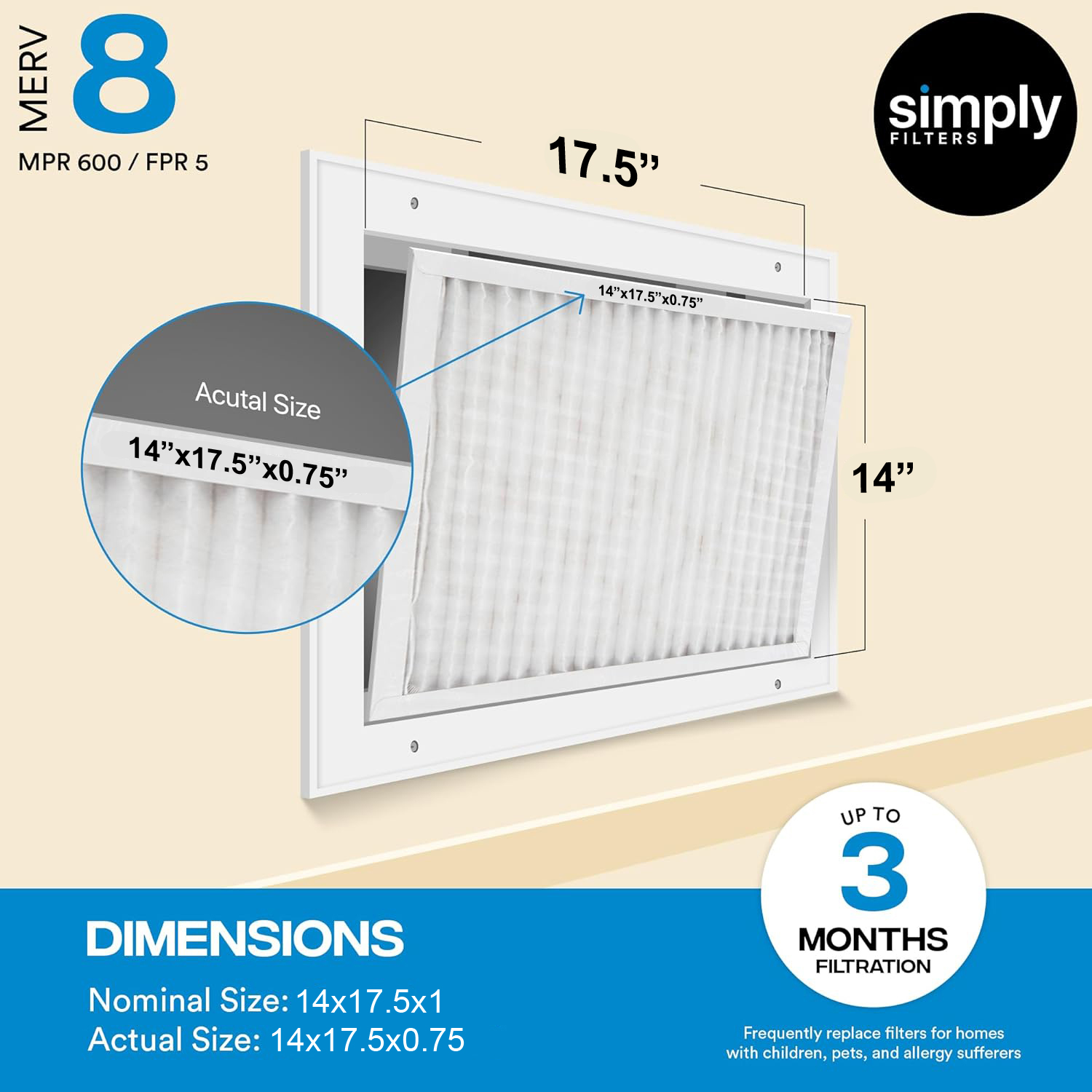 Simply Filters 14x17.5x1 MERV 8, MPR 600, AC Furnace HVAC Air Filter - Picture 50 of 56