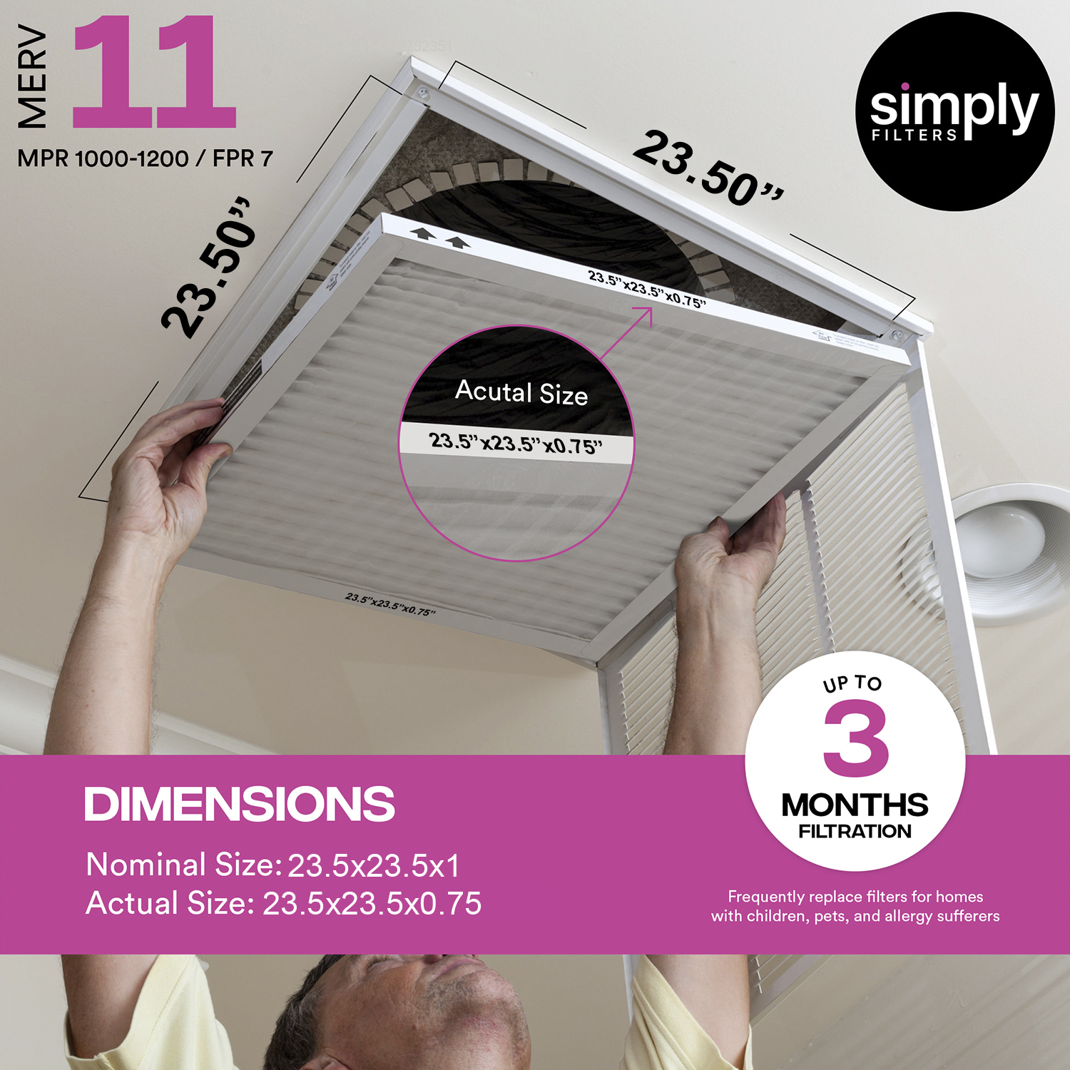 Simply Filters 23.5x23.5x1 MERV 11, MPR 1000, AC Furnace HVAC Air Filter - Picture 10 of 56