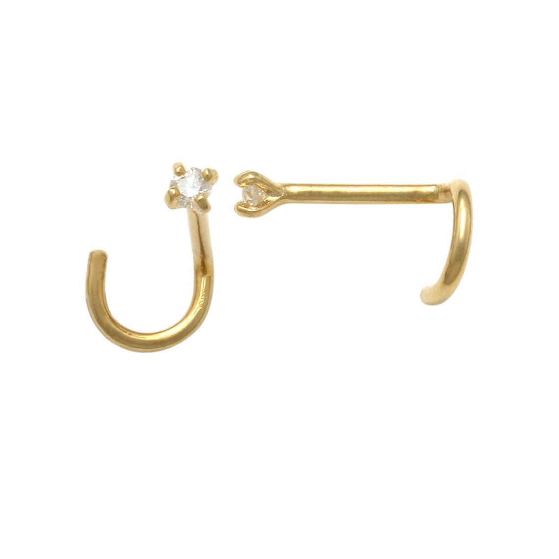 Unisex Dainty Tiny Single Real Diamond Nose Screw Nostril Ring14K Solid