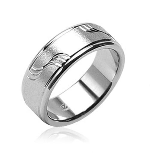 Anillo de acero inoxidable quirúrgico de 8 mm cepillado con ondas de corte diagonal 316L banda para hombre - Imagen 5 de 5