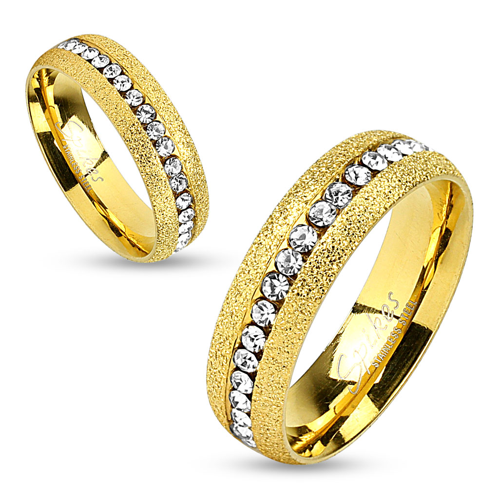 Glittery Gold IP Stainless Steel Eternity Wedding Band Ring w/CZ - Picture 8 of 8