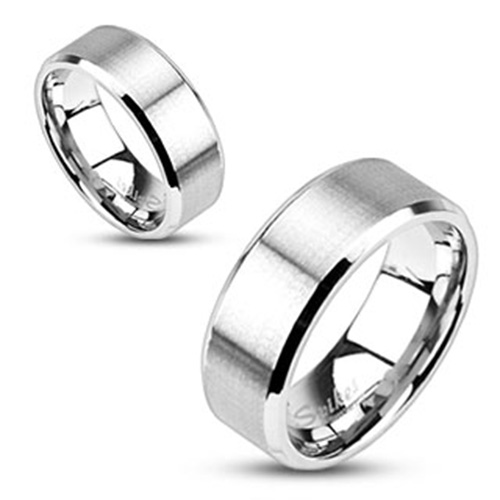 4mm Brushed Center Flat Wedding Band Beveled Edge Ring 316L Stainless Steel New - Picture 5 of 5
