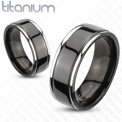 8mm Center Grooved 2-Tone Black IP Wedding Band Solid Titanium Men's Ring - Bild 2 von 5