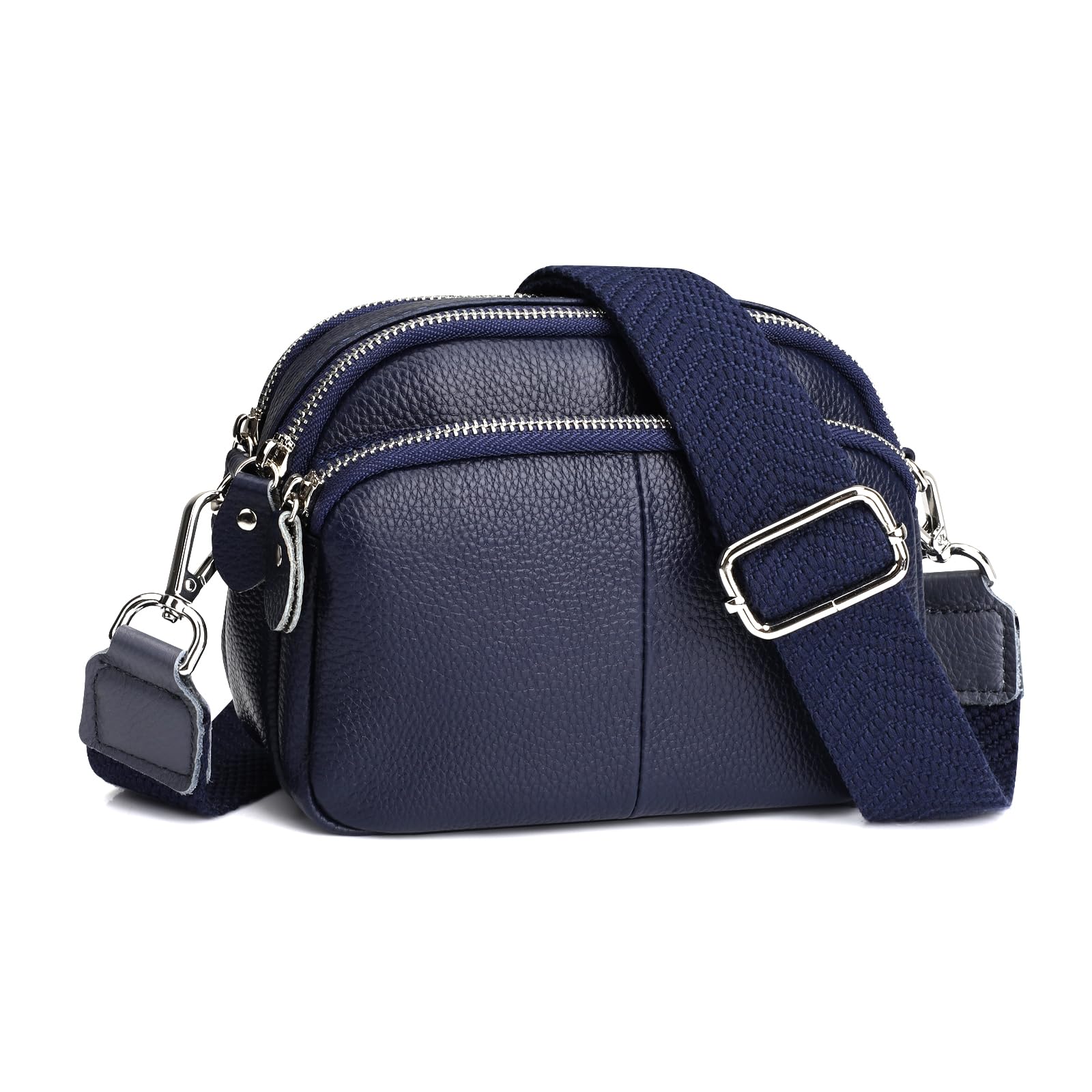 Genuine Leather Camera Bag Triple Zip Crossbody Vintage Style Shoulder Bag