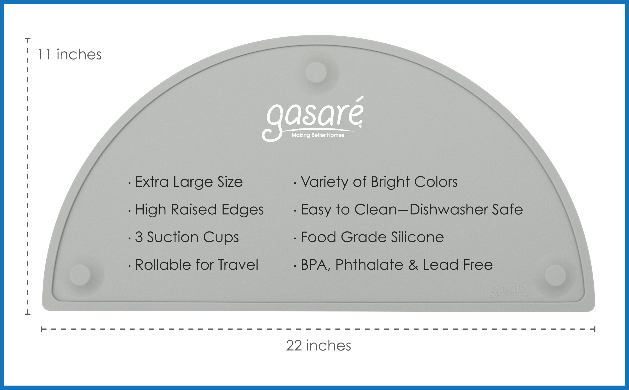 GASARÉ, 20 x 11 Inches, Silicone Placemats for Kids, Suction Cups, Raised Edges - Picture 16 of 73