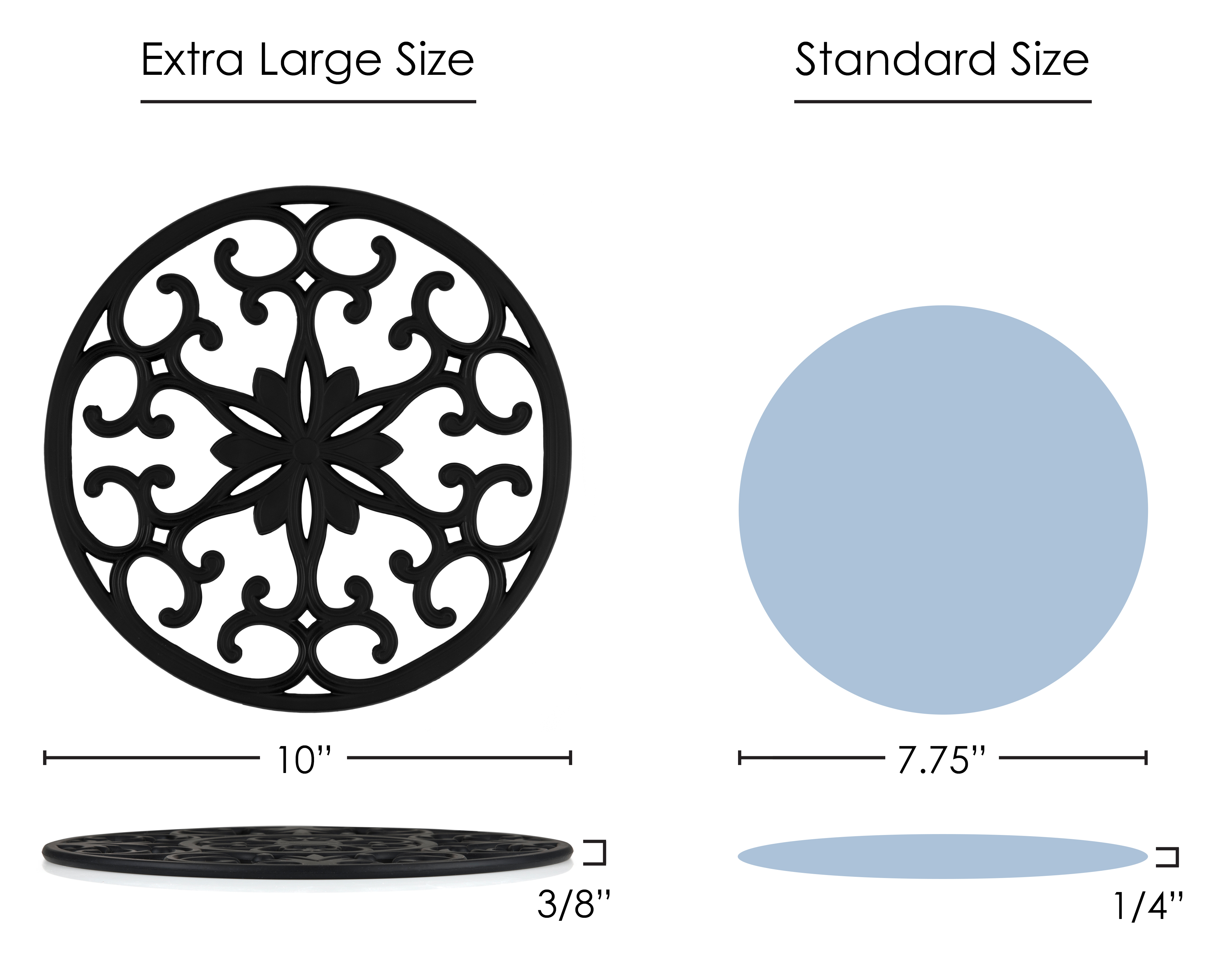 GASARÉ, Large, Thick, 10" Silicone Trivets for Hot Dishes, 10 x ¼ Inches, 3 Pack