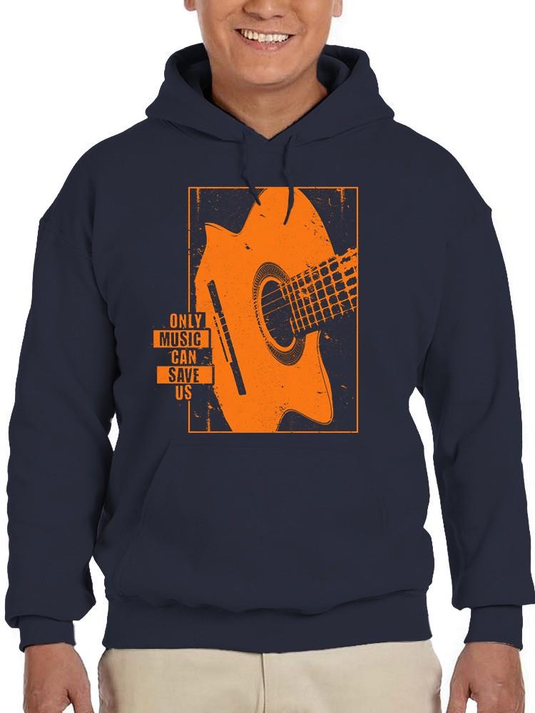 Camiseta con capucha para guitarra Music Saves Us azul marino para hombre - Imagen 3 de 5