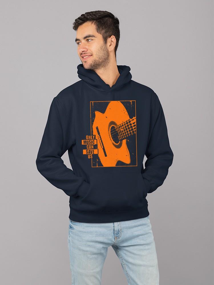 Camiseta con capucha para guitarra Music Saves Us azul marino para hombre - Imagen 4 de 5