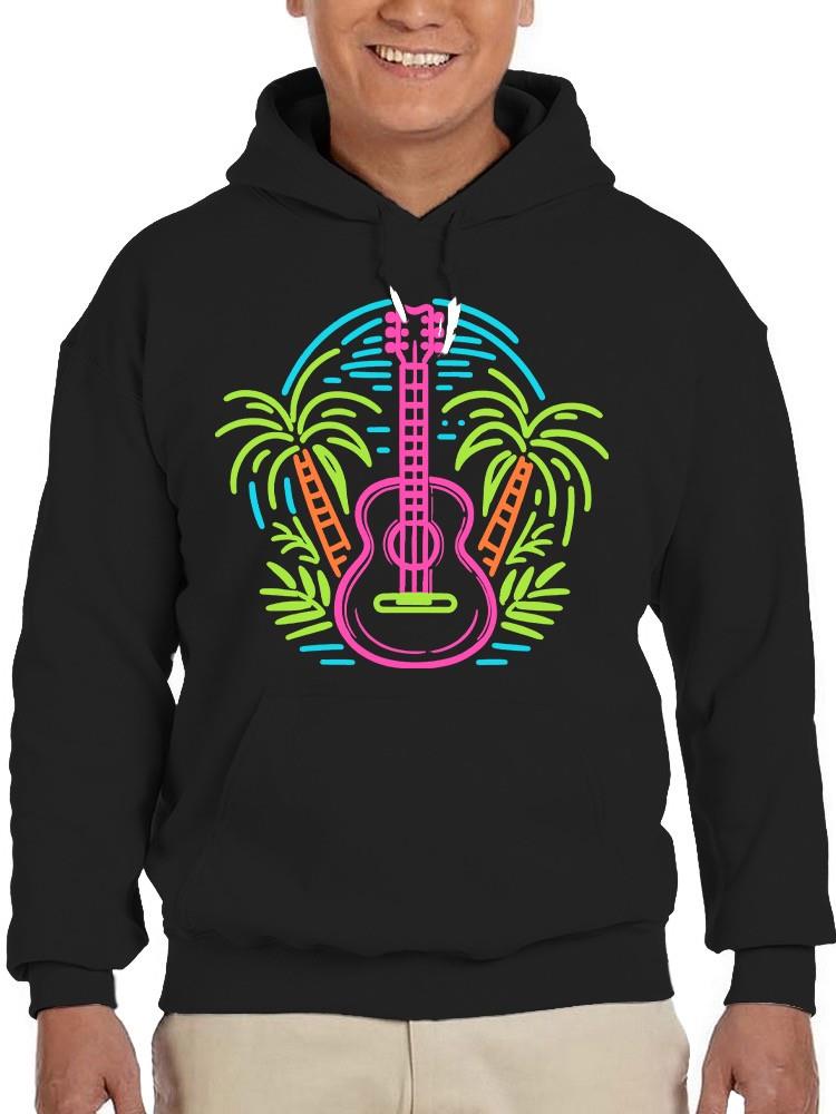 Tropical Guitar Sunset Tee Hoodie Men's Black - Picture 3 of 5