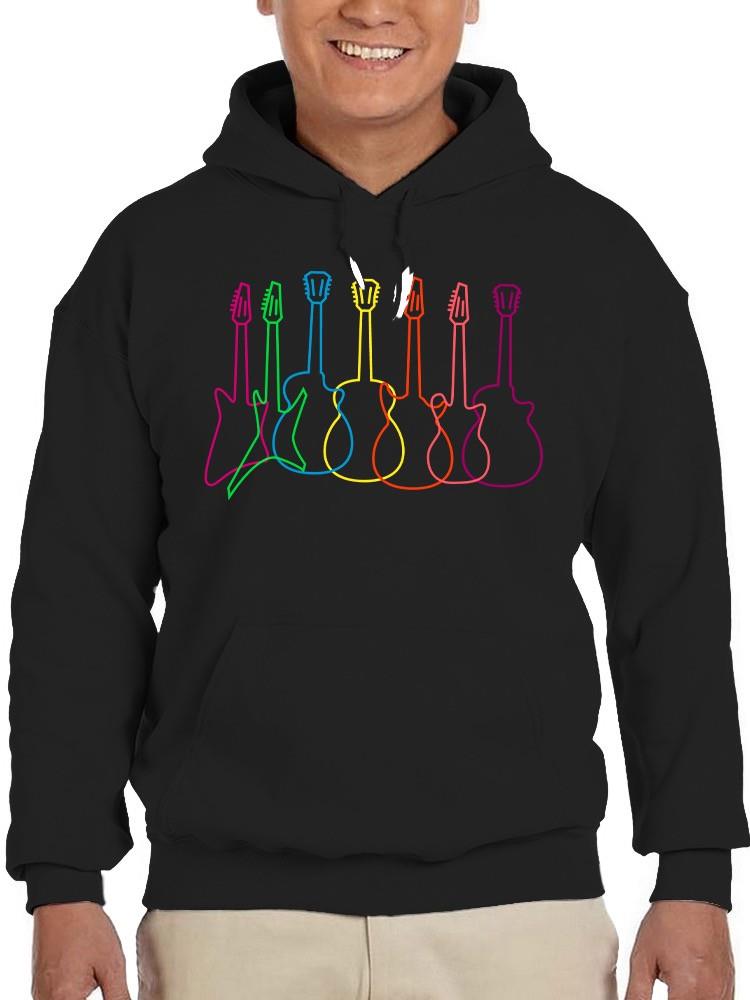 Rainbow Guitar Line Art Tee Hoodie Men's Black - Picture 3 of 5