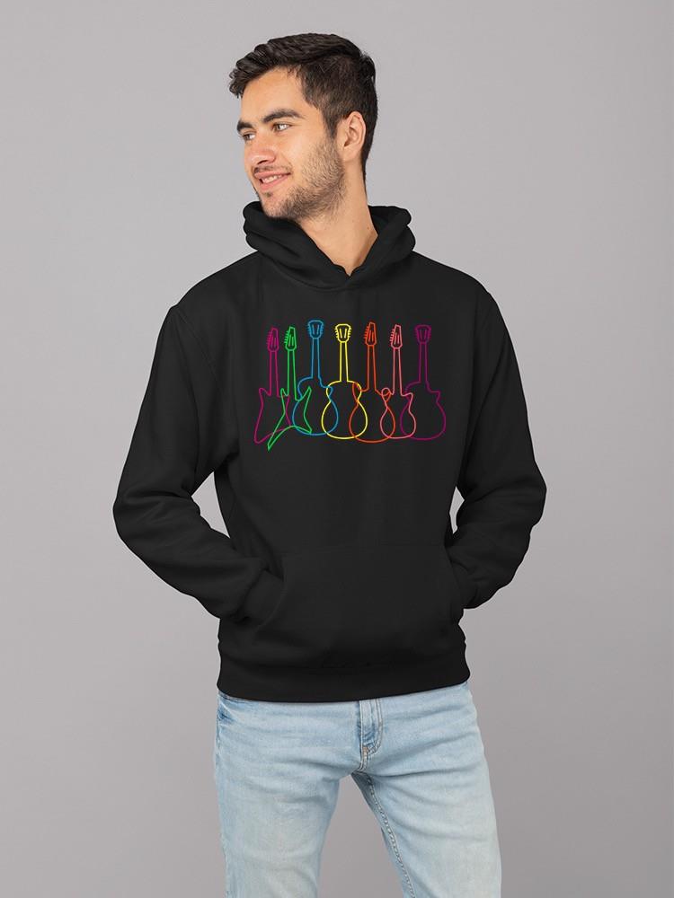 Rainbow Guitar Line Art Tee Hoodie Men's Black - Picture 4 of 5