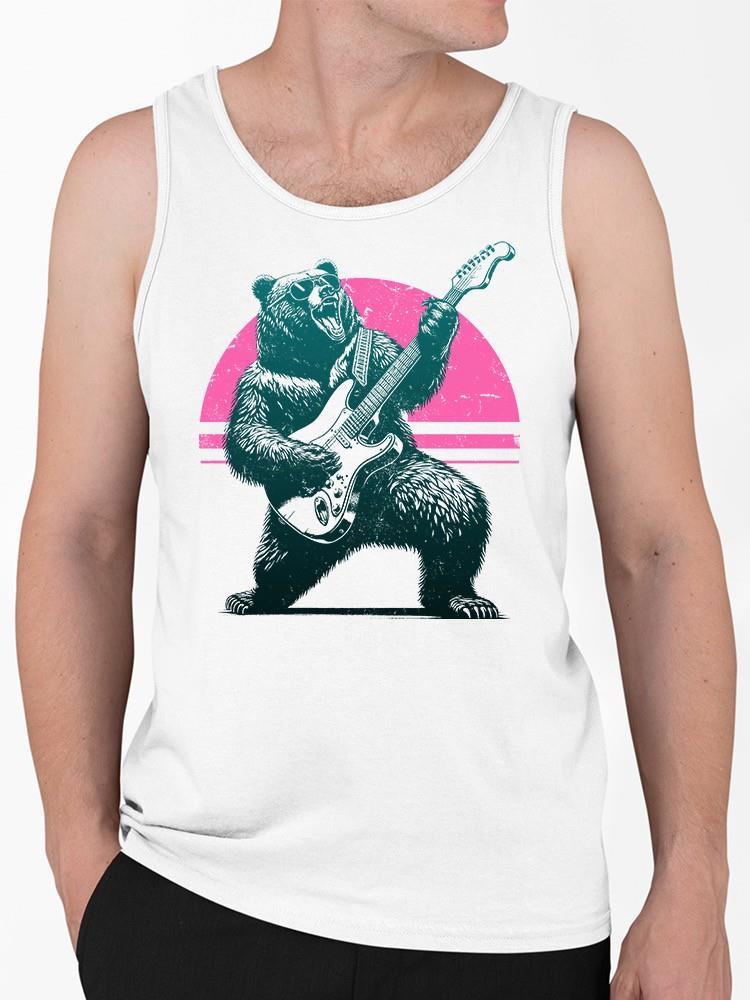 Guitar Jam Grizzly Bear Tee Tank Top Men’s White