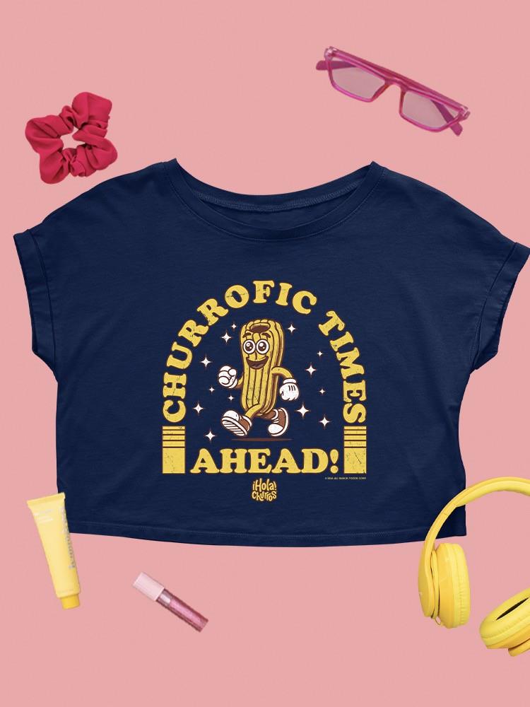 Churrofic Times Ahead Cartoon Snack Graphic - Fun Foodie Design Women's Crop Tee - Picture 10 of 16