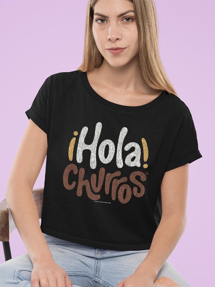 Hola Churros - Camiseta corta para mujer con estampado artístico de postre audaz y juguetona - Imagen 6 de 10