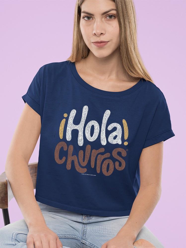 Hola Churros - Camiseta corta para mujer con estampado artístico de postre audaz y juguetona - Imagen 9 de 10