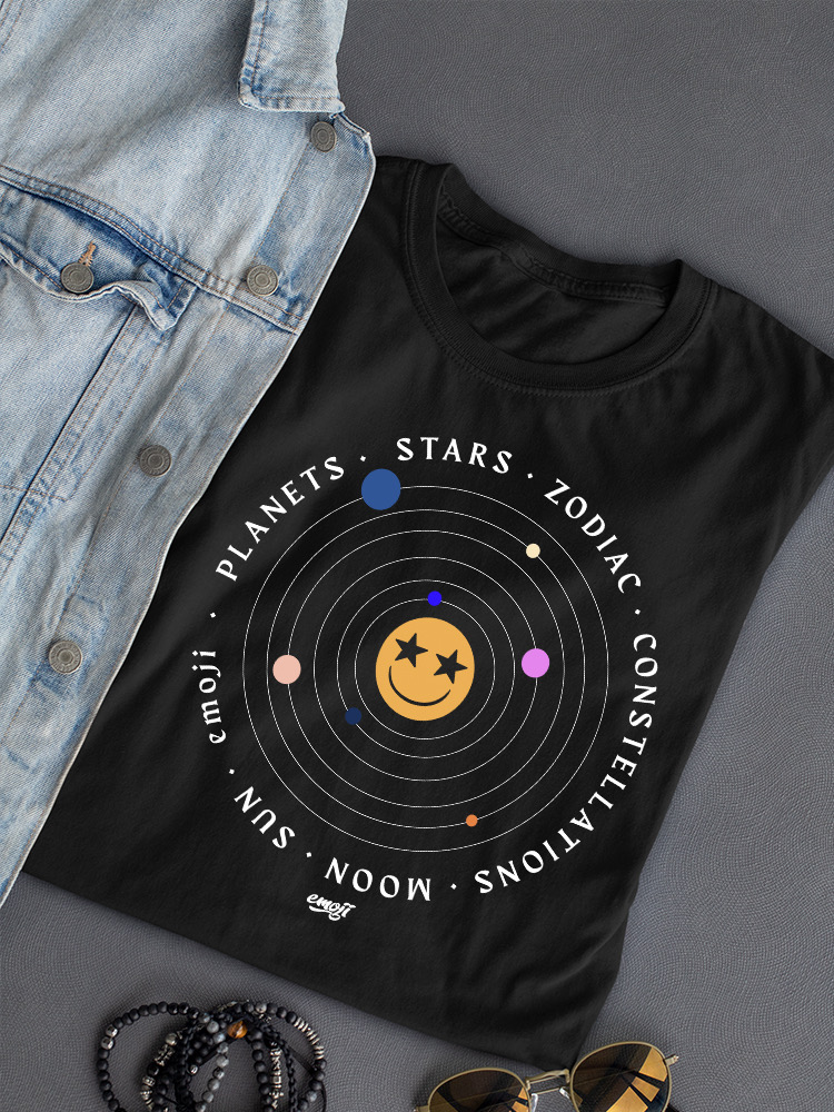 Galactic Smiley - Cosmic Orbit Emoji Grafik Damen T-Shirt - Bild 7 von 20
