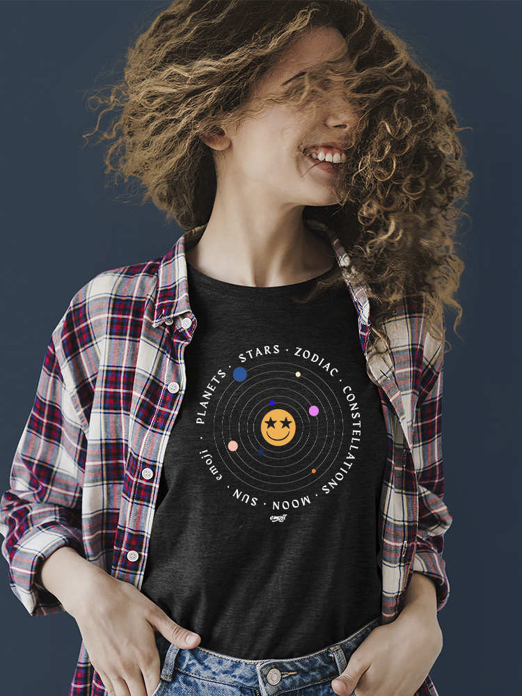 Galactic Smiley - Cosmic Orbit Emoji Grafik Damen T-Shirt - Bild 6 von 20