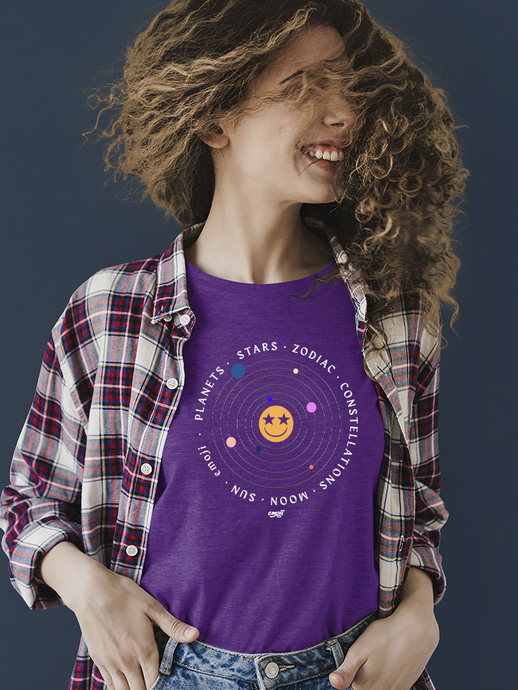 Galactic Smiley - Cosmic Orbit Emoji Grafik Damen T-Shirt - Bild 14 von 20