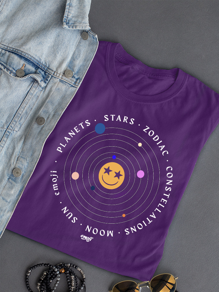 Galactic Smiley - Cosmic Orbit Emoji Grafik Damen T-Shirt - Bild 15 von 20