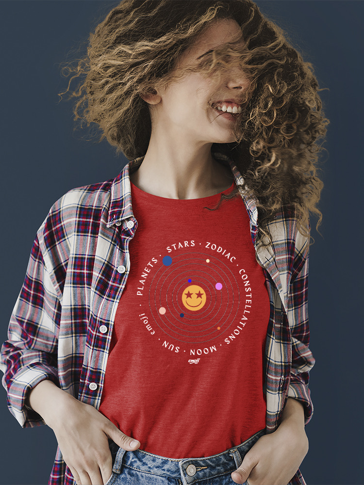 Galactic Smiley - Cosmic Orbit Emoji Grafik Damen T-Shirt - Bild 18 von 20